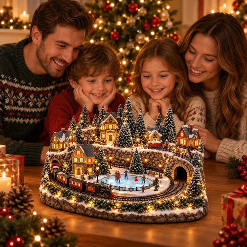 Animated Holiday Train and Ice Rink Scene Jadvero