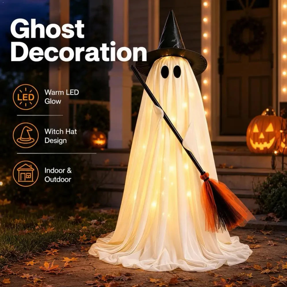 LED Ghost Witch Broom Halloween Outdoor Decoration Jadvero