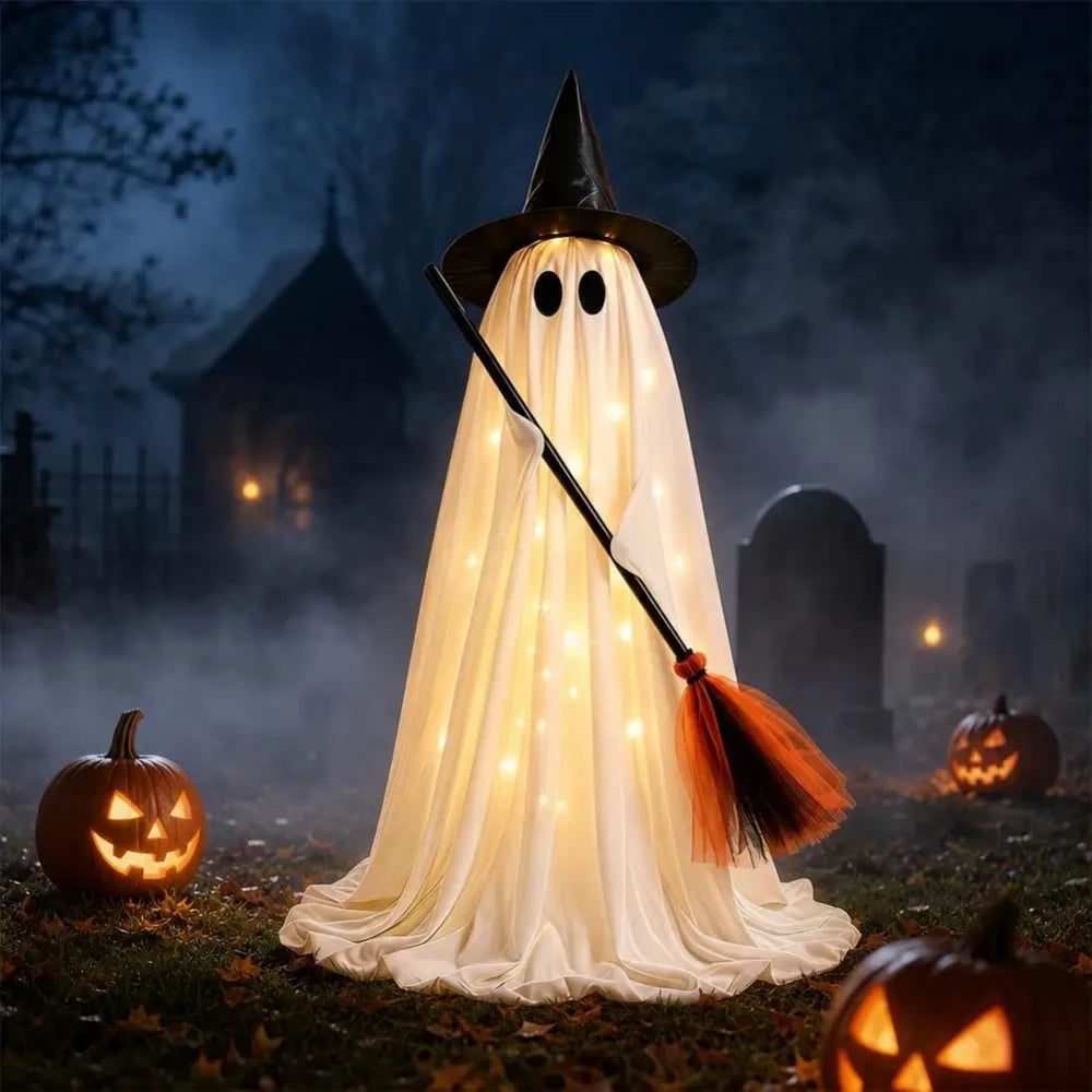 LED Ghost Witch Broom Halloween Outdoor Decoration Jadvero