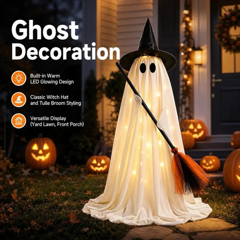 LED Ghost Witch Broom Halloween Outdoor Decoration Jadvero