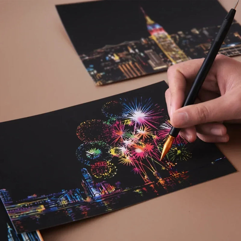Scratch Painting City Postcard Set