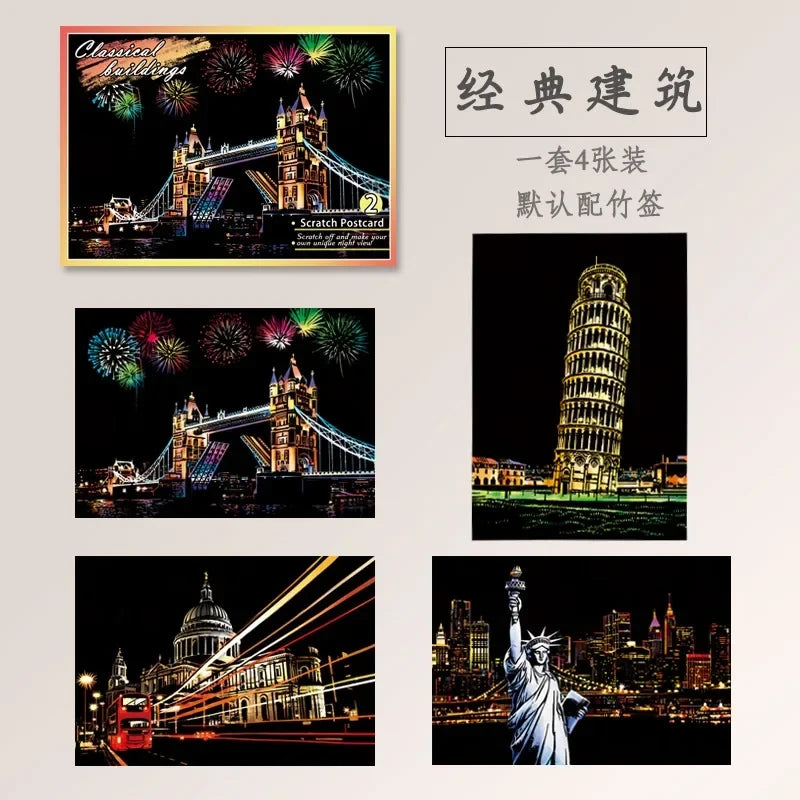 Scratch Painting City Postcard Set