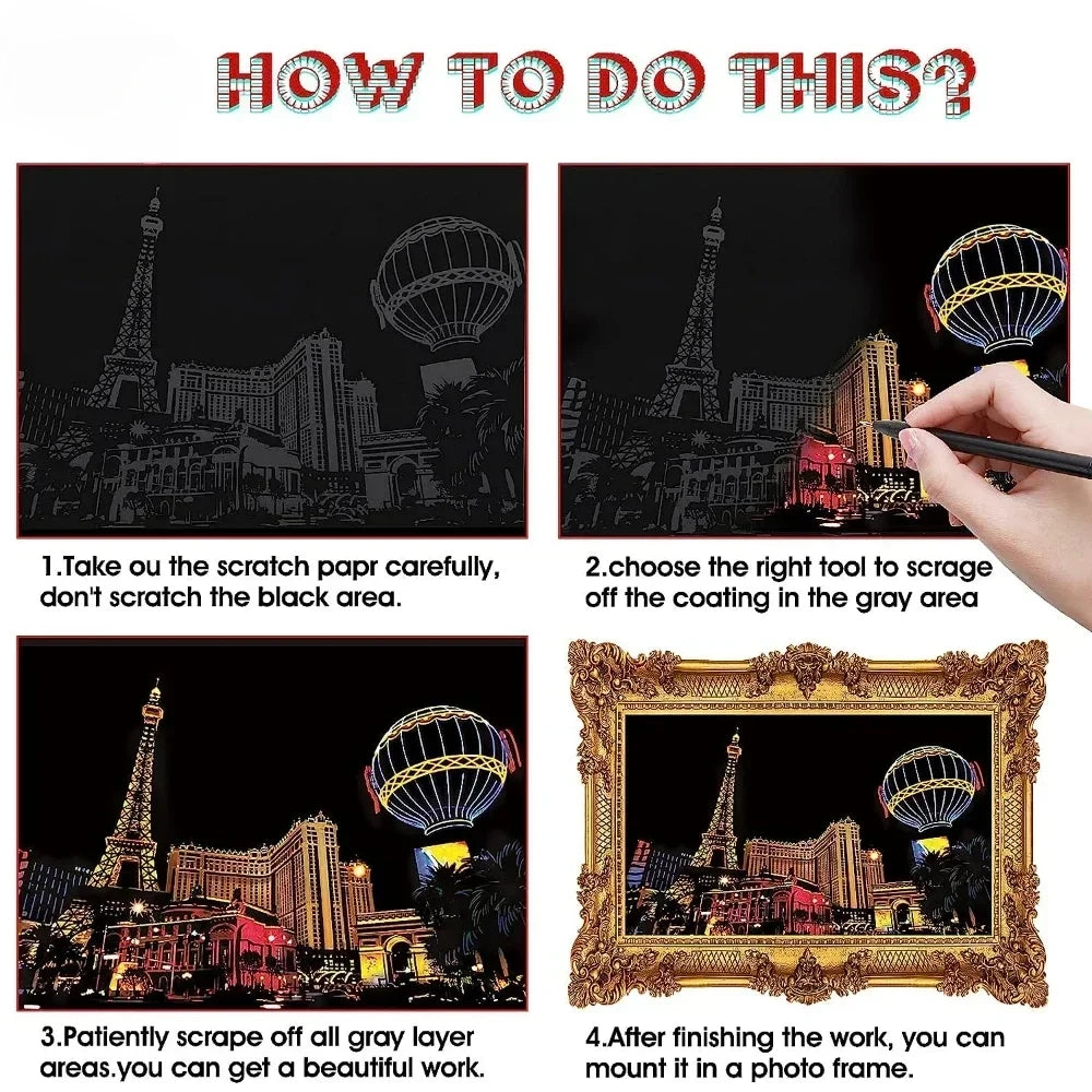 Scratch Painting City Postcard Set
