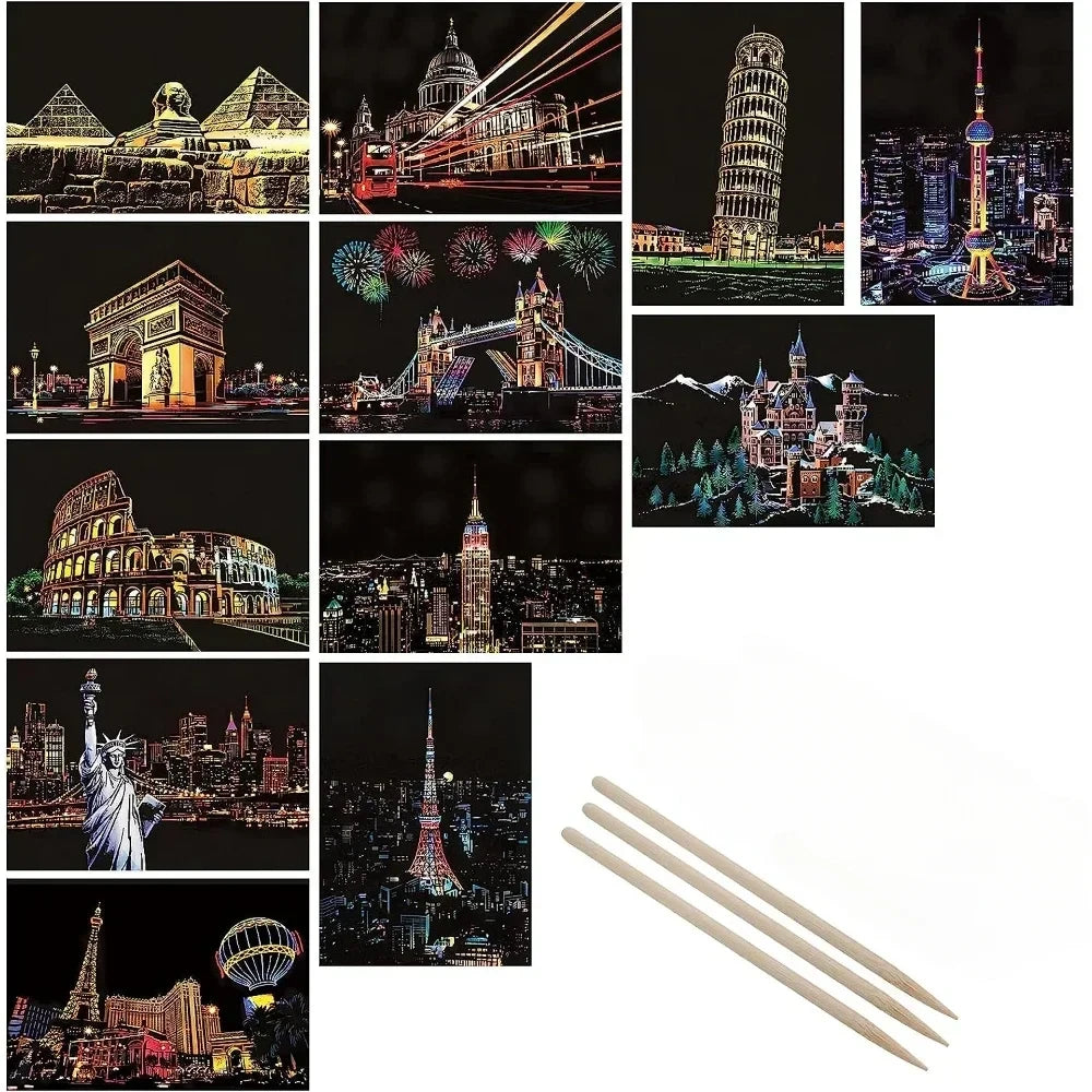Scratch Painting City Postcard Set