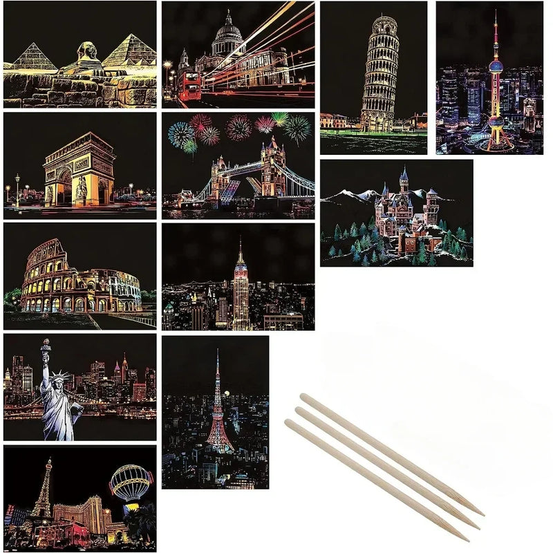 Scratch Painting City Postcard Set