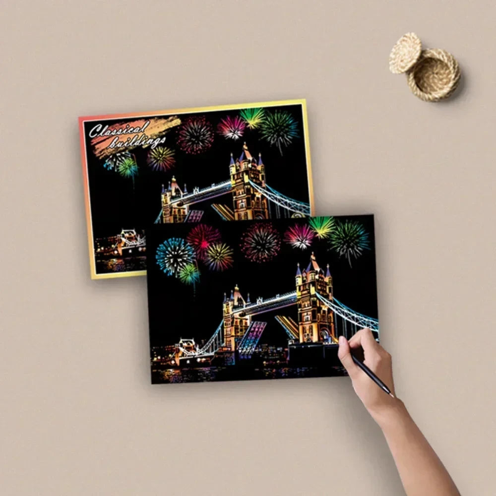 Scratch Painting City Postcard Set
