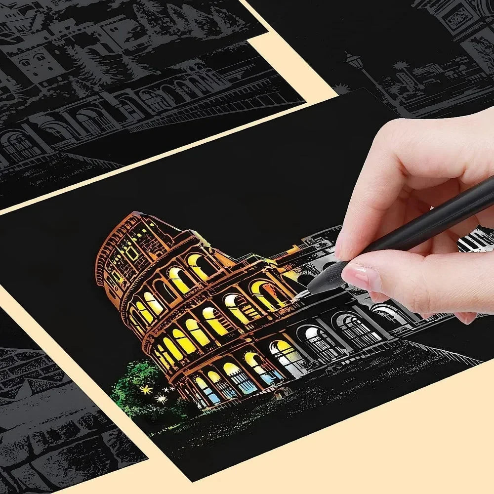Scratch Painting City Postcard Set