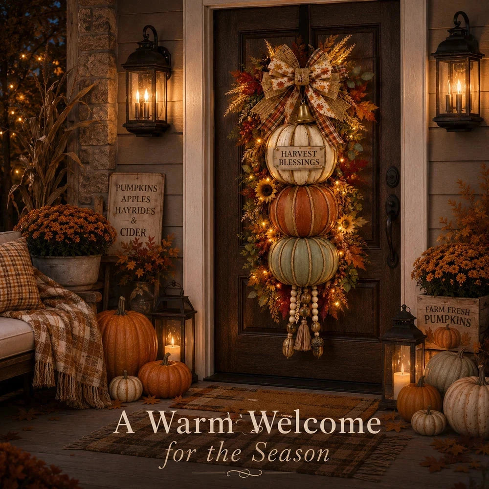 Lighted Stacked Pumpkin Fall Door Decor Jadvero