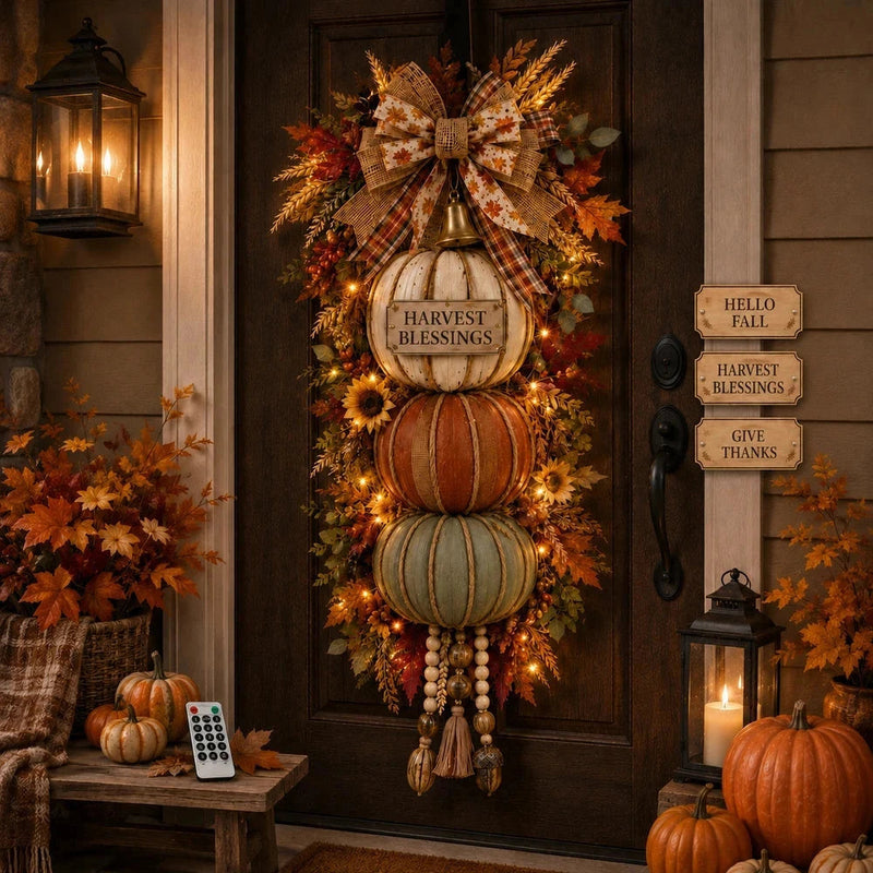 Lighted Stacked Pumpkin Fall Door Decor Jadvero