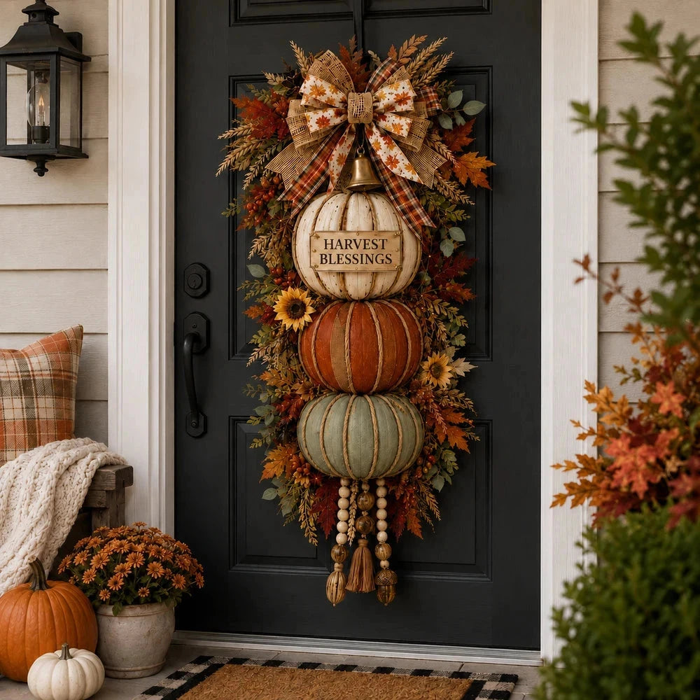 Lighted Stacked Pumpkin Fall Door Decor Jadvero