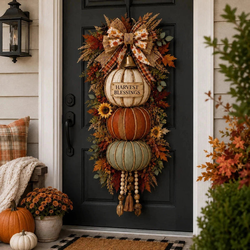 Lighted Stacked Pumpkin Fall Door Decor Jadvero
