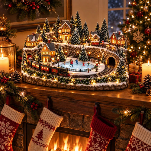 Animated Holiday Train and Ice Rink Scene Jadvero